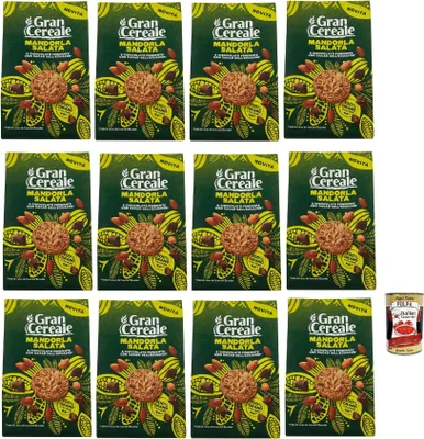 Produktbild von Gran Cereale, Biscotti con Mandorla Salata e Cioccolato Fondente con Fave dell'Ecuador, Kekse mit Gesalzener Mandel und dunkle Schokolade 12x 280g + Italian Gourmet polpa 400g
