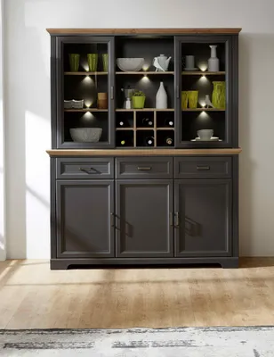 Produktbild von Buffet Jasmin Vitrine in graphit und Artisan Eiche 166x204 cm