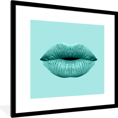 Produktbild von MuchoWow® MuchoWow® Gerahmtes Poster Lippen - Pastell - Blau 40x40 cm - Poster mit zchwarzem Bilderrahmen - Poster - Plakat im Rahmen