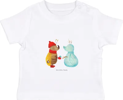 Produktbild von Mr. & Mrs. Panda Babyshirt Nachtfalter Schneemann 6. - 12. Monat - Weiß - Geschenk, Winter, Schnee, Weihnachtsgruß, Baumwolle Baby Shirt, Jerseyshirt, Weihnachten