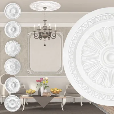 Produktbild von MARBET DESIGN Stuckrosette aus EPS Styropor - Deckenrosette weiß, Zierelement, Stuck (R-15, Ø 34cm) Wanddekoobjekt Innendekoration Nachbildung rund