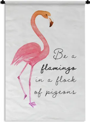 Produktbild von MuchoWow® Wandteppich Wandbehang Orange - Flamingo - Zitat 120x180 cm Tapisserie Dekoration Wandtuch - Schlafzimmer - Dekorationen für das Haus