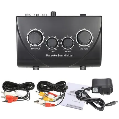 Produktbild von Karaoke Mixer, Karaoke-Soundmixer mit zwei Mikrofoneingängen, Audio-Mixer, Kopfhörerverstärker, 2-Kanal-Mixer inklusive Kabel, Modell N-1, Schwarze