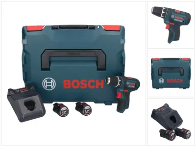 Zdjęcie produktu dla Bosch GSR 12V-15 Profesjonalna akumulatorowa wiertarko-wkrętarka 12 V 30 Nm ( 0601868109 ) + 2x akumulator 2,0 Ah + ładowarka + L-Boxx