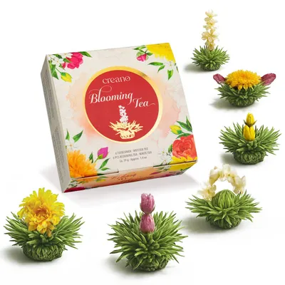 Produktbild von ErblühTee-Geschenkbox im modernen Blumendesign - Weißtee-Edition (6 verschiedene Sorten)