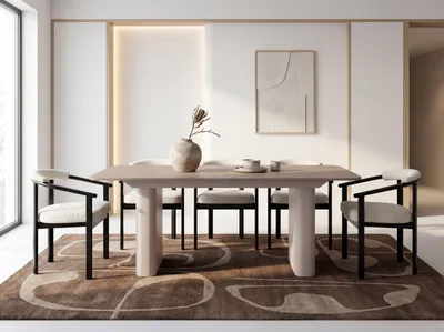 Produktbild von Ausziehbarer Rechteckiger Esstisch – XXL Modernes Design Metallgestell in Kaschmir – für 10-14 Personen, 200 x 90 / 300 cm – Kaschmir