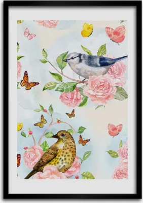 Produktbild von Bild - Bilderrahmen - 50 cm x 70 cm - MDF - Rahmen - Wandkunst Vögel