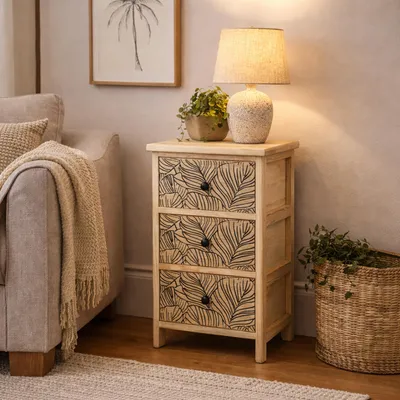 Produktbild von Kommode Melia 3 Schubladen Blätter-Design Artisaneiche-Schwarz