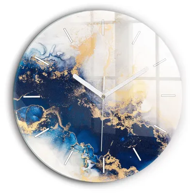 Produktbild von Wallfluent Große Wanduhr – Stilles Quarzuhrwerk - Uhr Dekoration Wohnzimmer Schlafzimmer Küche - Zifferblatt mit Striche - weiße Zeiger - 60 cm - Marmoriertes Muster