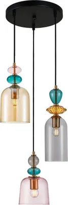 Image de Lampe suspendue décorative multicolore ronde trois abat-jours en verre coloré pour salon salle à manger 3xE27 40W NAMOS Italux