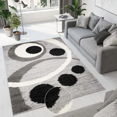 Produktbild von Teppich Wohnzimmer Schlafzimmer Shaggy Hochflor Langflor Schwarz Grau  60 x 100 cm