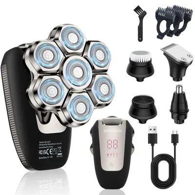 Zdjęcie produktu dla Glatzen – maszynka do golenia dla mężczyzn, magnetyczna, rotacyjna, 7D, przeznaczona do golenia głowy. Maszynka elektryczna 5-w-1 z wyświetlaczem LED, wyposażona w trymer do brody i trymer do nosa