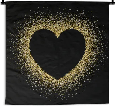 Produktbild von MuchoWow® Wandteppich Wandbehang Goldenes Herz auf schwarzem Hintergrund 90x90 cm Tapisserie Dekoration Wandtuch - Wandaufhänger