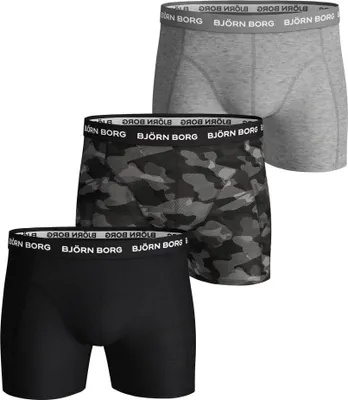 Produktbild von BJÖRN BORG Herren Boxershorts, 3er Pack - Baumwolle Stretch Boxer Trunks, Baumwolle, Logobund Schwarz/Grau XL