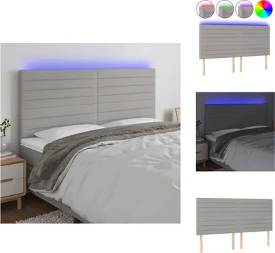 Produktbild von vidaXL LED Kopfteil Hellgrau 200x5x118/128 cm Stoff -  Kopf- & Fußenden