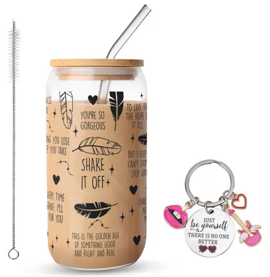 Glasbecher-Set 16 oz mit Deckel, Strohhalm & Schlüsselanhänger