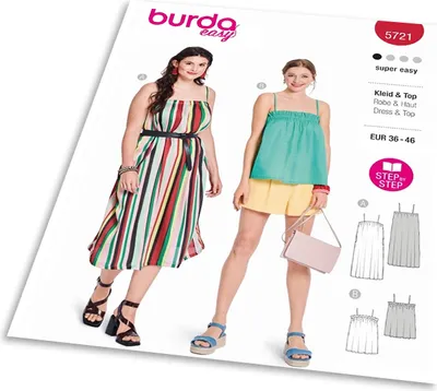 Obrázek produktu pro Střih Burda 5721 - Volné šaty na ramínka, top na ramínka, plážové šaty