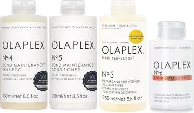 Zdjęcie produktu dla Olaplex No. 4 Bond Maintenance Shampoo 250ml + Olaplex No. 5 Bond Maintenance Conditioner 250ml + Olaplex Hair Perfector No.3 250ml + Olaplex Bond Smoother No.6 100ml