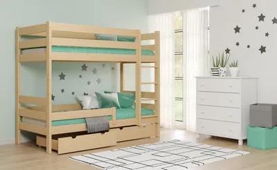 Produktbild von Kiefernholzbett mit Rausfallschutz, Etagenbett Gagatek Lux, 80 x 160 cm, Höhe 160 cm, Meble Wróbel, Naturbelassen