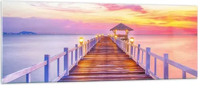 Produktbild von Bilder auf glas - Sonnenuntergang Wasser Brücke Horizont - 140x50cm - Glasbilder - Wandbilder - Kunstdruck - Wanddekoration aus Glas - Glas Bilder - Wandbild auf Glas - GAB140x50-2515