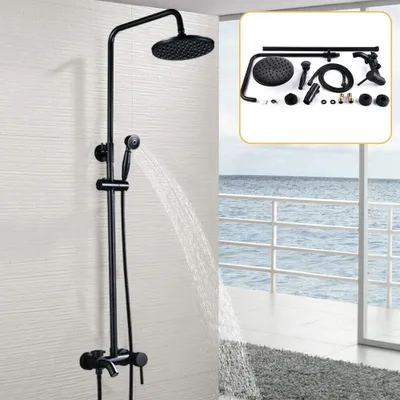 Zdjęcie produktu dla Retro zestaw prysznicowy szyna prysznicowa naścienna termostatyczna deszczownica kolumna prysznicowa z regulacją wysokości 80-120cm słuchawka prysznicowa regulowany system prysznicowy czarny