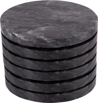 Produktbild von 6x Schwarz 10cm Marmor Runde Untersetzer - Rustikal Stein Heim Bar Küche Esstisch Gedeck & Tischset - von Argon Ta