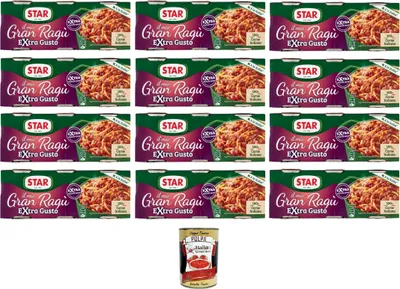 Produktbild von Star il mio Gran Ragù Extra Gusto mit 100% italienischem Fleisch,Packung mit 12x300gr (3 Dosen à 100g) + Italian Gourmet polpa 400g