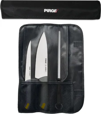 Produktbild von PİRGE Gastro Profi Messerset mit Tasche 4 Stück - Griff mit Farbeinsatz - Profi Kochmesser Set - Edelstahl Profi Küchenmesser Set - Messer Set Scharf