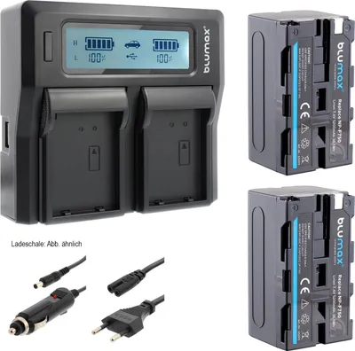 Produktbild von 2x Akku + Lader für Sony NP-F750 NP-F330  F550 F730 F770 F930 F970 5200 mAh