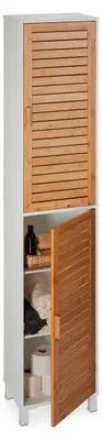 Zdjęcie produktu dla Szafka łazienkowa kolumnowa 6 półek - MDF i bambus - Biały i naturalny - 190 x 40 x 30 cm