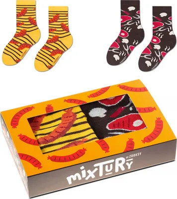 Produktbild von 2 Paar Socken für Kinder 30-35 mit Wurst und Halsmuster, Bunte Lange Socken