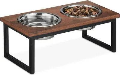 Image de Gamelle surélevée pour chien en bois de manguier