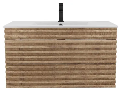 Immagine prodotto di Mobile lavabo sospeso con cassetto, dimensioni 90x45x46 cm, finitura naturale, con chiusura ammortizzata