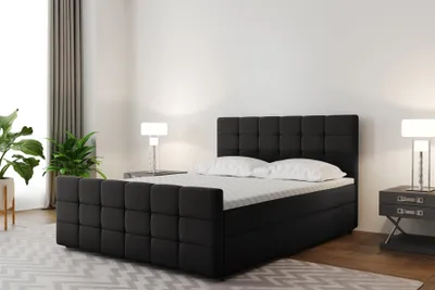 Produktbild von Boxspringbett Schlafzimmerbett SENON 200x200cm Stoff Schwarz inkl. Bettkasten