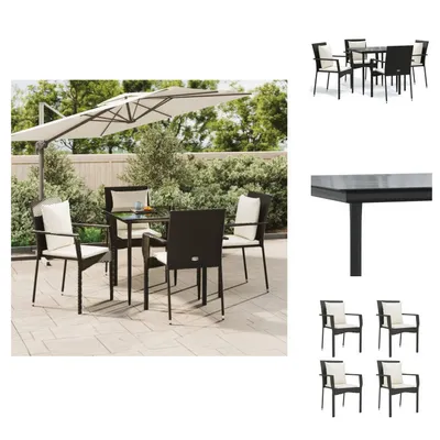 Produktbild von vidaXL 5-tlg. Garten-Essgruppe mit Kissen Schwarz Poly Rattan -  Gartenmöbel-Sets