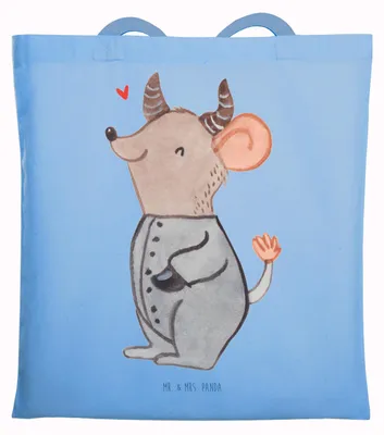 Produktbild von Mr. & Mrs. Panda Tragetasche Stier Astrologie - Sky Blue - Geschenk, Geburtstagsgeschenk, Tote Bag, Tasche, Sternzeichen, Laptoptasche, Shopping, Tierkreiszeichen, Uni
