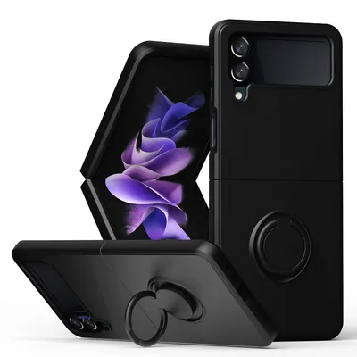 Obrázek produktu pro Samsung Z Flip 4 Pouzdro, s prstencovým držákem a stojánkem, odolné proti poškrábání, měkký silikon pouzdro pro Samsung Galaxy Z Flip 4 5G černé