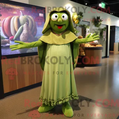 Obrázok produktu pre Maskot spoločnosti REDBROKOLY, postavička Olive Jambalaya, je oblečená v zavinovacej sukni a má náušnice