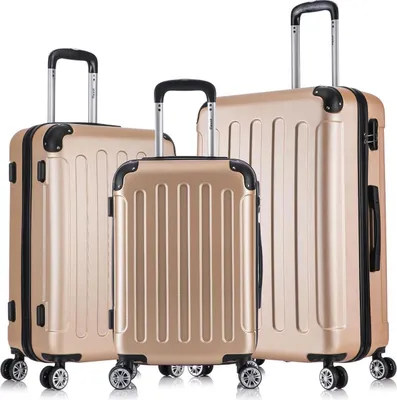 Produktbild von Flexot® F-2045 | 3er Kofferset | Gold - Koffer Set | Größen M Handgepäck | L & XL Trolley | Hartschalenkoffer | elastisch & robust | 360° Rollen | Reisegepäck | Reisekoffer | Koffer | Suitcase | Luggage