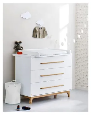 Produktbild von Babyzimmer Wickelkommode in weiß edelmatt mit Wickelaufsatz, B/H/T: 115/98-105/58-78 cm