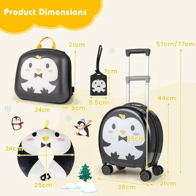 Image de Ensemble de valises pour enfants, modèle GY040SF, comprenant 4 pièces, avec roulettes, coloris blanc et noir