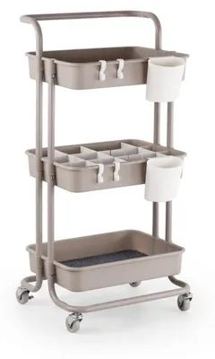 Obrázok produktu pre Vozík Relaxdays, 3 poschodia, servírovací vozík, kuchynský vozík do kúpeľne a kancelárie, pojazdný regál, rozmery: 86 x 43 x 36 cm, vozík na ručné práce, béžový