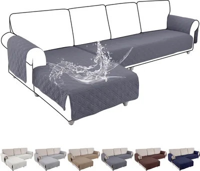 Produktbild von 2 Stück Sofabezug L-förmiger,Gesteppter Sofaschoner,Schonbezug mit Armlehnen Wasserdicht Rutschfe für Haustiere,Möbelschutz,Schonbezug,Dunkelgrau,L
