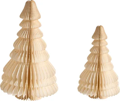 Obrázek produktu pro BELIANI Sada 2 vánočních stromků béžový papír s efektem včelí plástve 3D efekt origami styl sváteční motiv