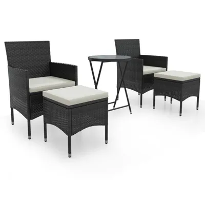 Produktbild von vidaXL 5-tlg. Garten-Bistro-Set Poly Rattan und Hartglas Schwarz
