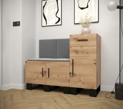 Obrázok produktu pre Predsieňová zostava RUMIE 18 - dub artisan, šedé panely