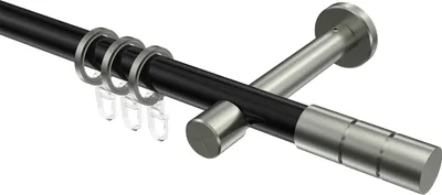 Produktbild von Interdeco Gardinenstange / Vorhangstange Schwarz / Edelstahl-Optik, Typ Prestige Elanto (Rillenzylinder), 20 mm Ø 1-läufig, 420 cm