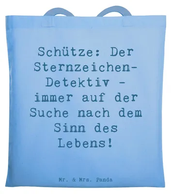 Produktbild von Mr. & Mrs. Panda Schultasche Spruch Schützenblick - Sky Blue - Geschenk, Laptoptasche, canvas tasche, Shopping, Optimismus, Tierkreiszeichen, Abenteuerlust, Lebenssinn