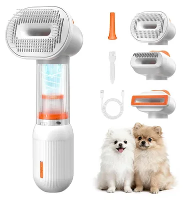 Produktbild von Hundebürste mit Haarauffang, selbstreinigend, 4-in-1, für Kurz- & Mittelhaar, Weiß
