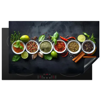 Obrázek produktu pro KitchenYeah® Kryt varné desky byliny - zátiší - betonový vzhled, 90x52cm, dekorace do kuchyně, keramický kryt varné desky, krycí deska na varnou desku